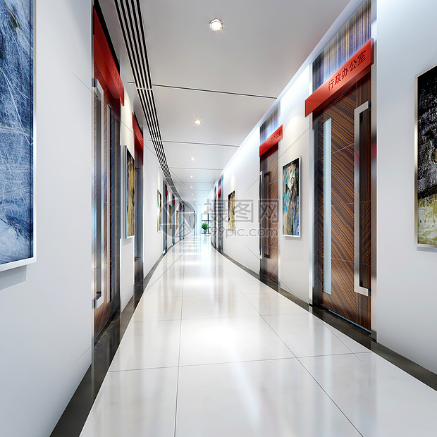 现代办公单位走廊效果图图片