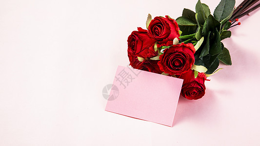 粉色背景上的玫瑰卡片图片