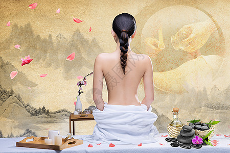美容养生美女背部展示高清图片养生性感甜美女人在拔火罐高清图片养生