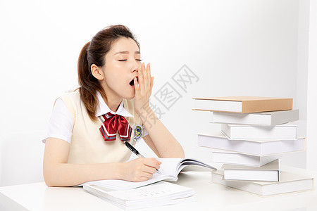 女制服人物学习中犯困的女高中生背景