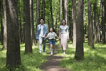 一家人在树林中散步图片