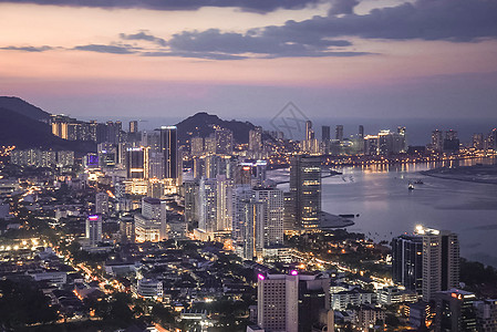 海滨夜景马来西亚海滨都市背景