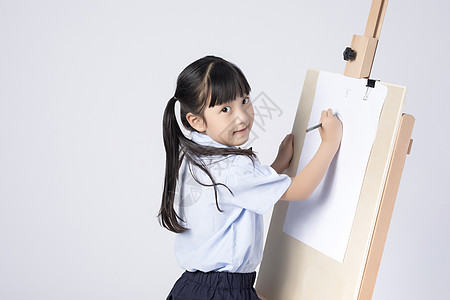 素描儿童画画的小女孩背景
