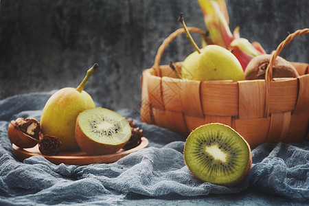 水果奇异果与梨背景图片