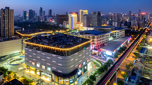 黄兴步行街武汉国际广场商圈夜景背景