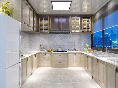 厨房冰箱现代厨房效果图背景