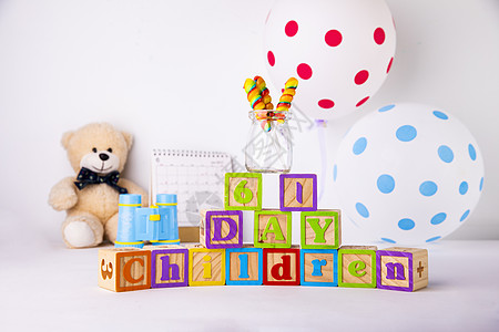 国际儿童节字体六一儿童节玩具创意摆拍背景