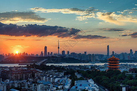 日落时分的长江主轴黄鹤楼长江大桥景观图片
