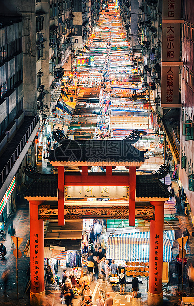 香港庙街夜景图片