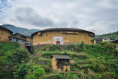 福建龙岩福州永定土楼群背景