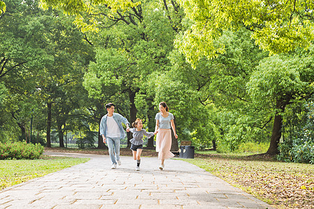 儿童跑步一家人公园散步背景