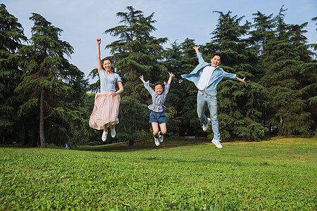 一家人草地上跳跃图片