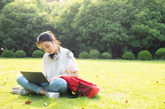 青春大学生草地上学习图片