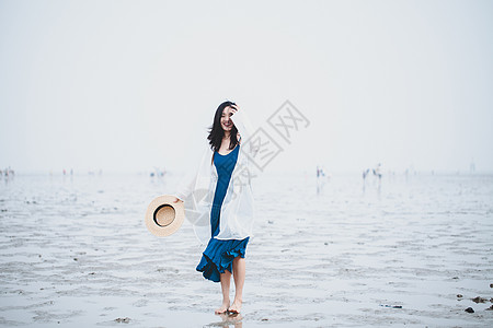 小清新海滩美女海滩女神背景