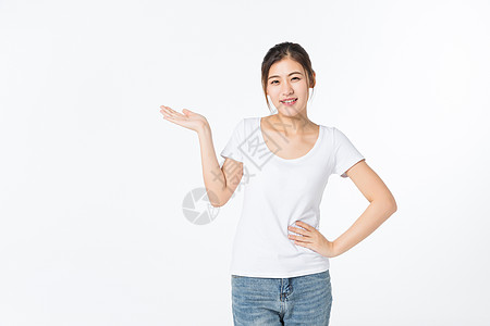 青年女孩手势托举动作图片素材