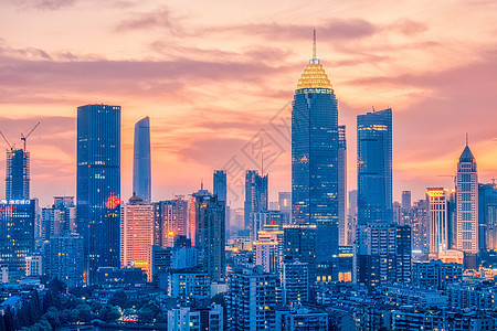 夕阳晚霞的武汉城市夜景图片