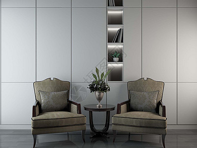 墙面书架座椅茶几组合设计图片