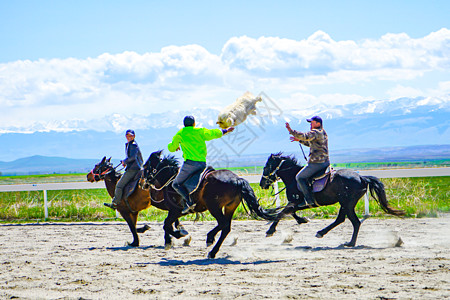 新疆高山草原哈萨克族叼羊背景