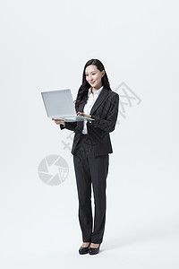 商务女性拿着笔记本电脑背景图片