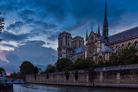 法国风光巴黎圣母院夜景背景
