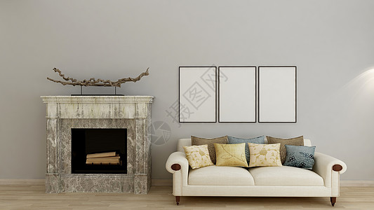 美式效果图美式沙发背景设计图片