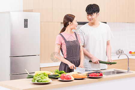 卡通温馨有爱家庭生活厨房做饭背景