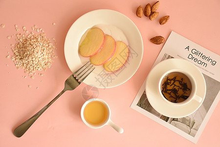 白百何杂志写真一份丰盛的水果燕麦早餐背景