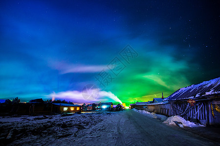 寒冷冬季天空北极村宁静的夜晚背景