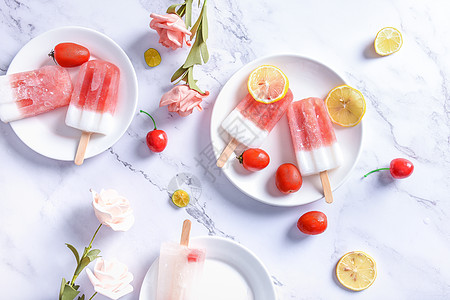 夏日美食水果牛奶冰棍背景