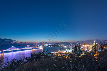 阳台城市海滨城市夜景背景