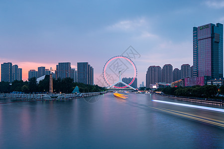 天津市夜景天津之眼日落背景