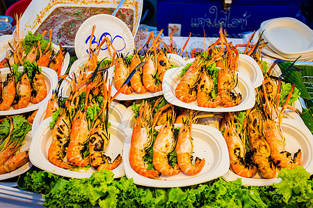 美食店铺曼谷河畔夜市背景