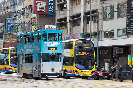 香港铜锣湾香港街头叮叮车背景