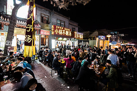 洛阳夜景洛阳古城老街背景