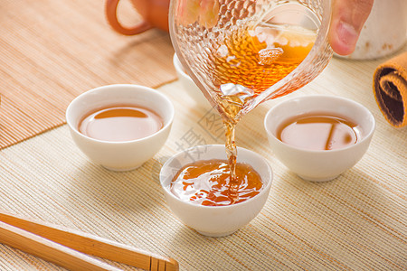 传统文化茶会上为茶客分茶背景
