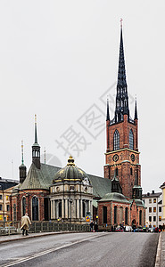 瑞典斯德哥尔摩老城区钟楼高清图片