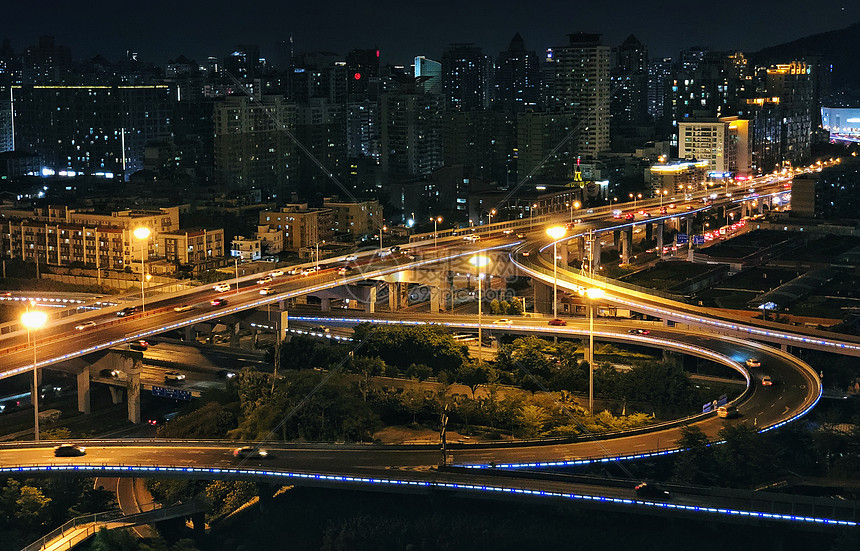 厦门仙岳路立交桥车灯光影夜景图片