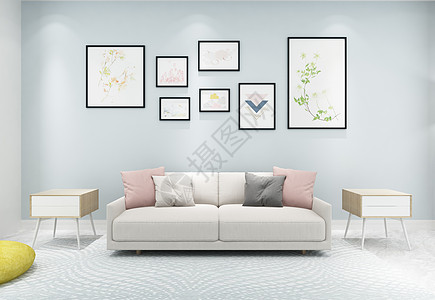 粉色装饰画现代简洁风家居陈列室内设计效果图背景