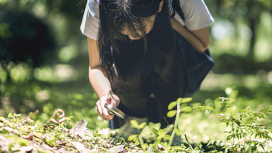 树林中的小清新美女高清图片