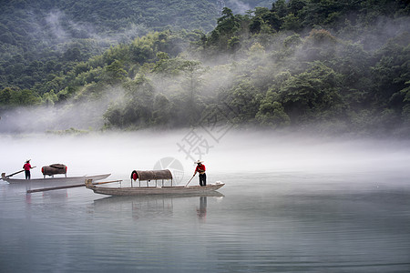 小东江晨雾旅游江水高清图片