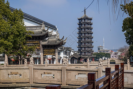 苏州建筑水乡周庄云海塔背景