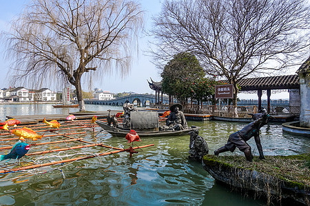 水乡周庄码头背景图片