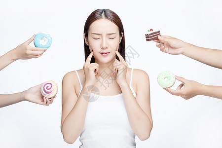 女性吃甜品蛀牙背景