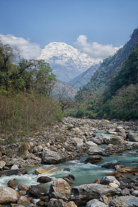 尼泊尔ABC徒步山路风光风景背景图片