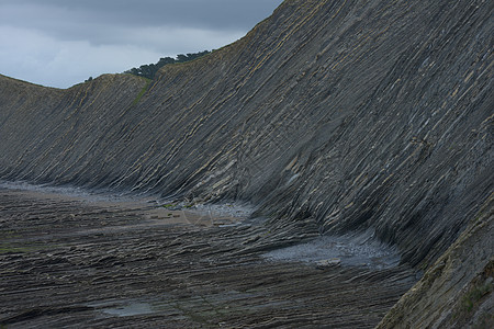 西班牙巴斯克海岸地质公园内的萨科内塔海滩被海水侵蚀下形成的独特地貌图片