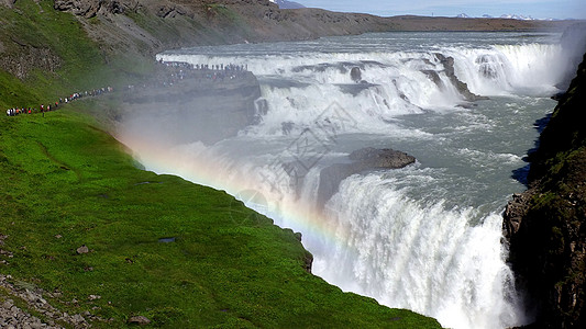瀑布之上彩虹冰岛黄金大瀑布背景