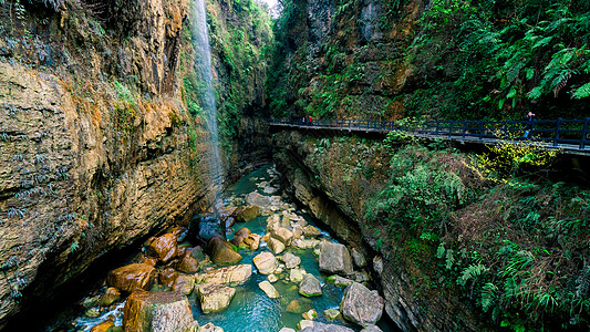 瀑布云湖北恩施大峡谷景区云龙河地缝背景