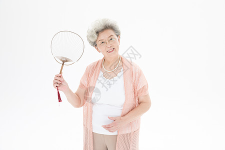 老年奶奶扇扇子图片素材