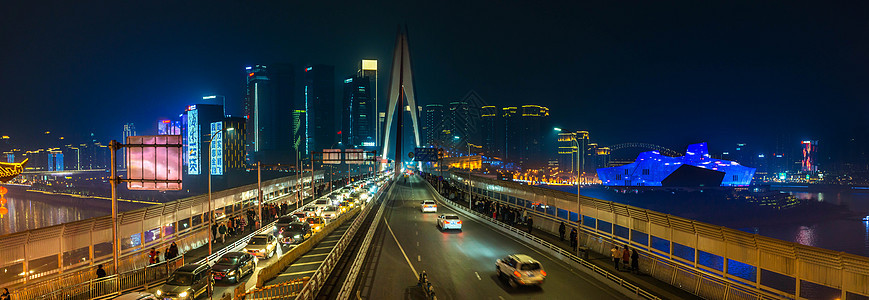 重庆千厮门大桥夜景交通高清图片素材