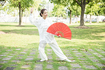 老年人锻炼太极扇图片